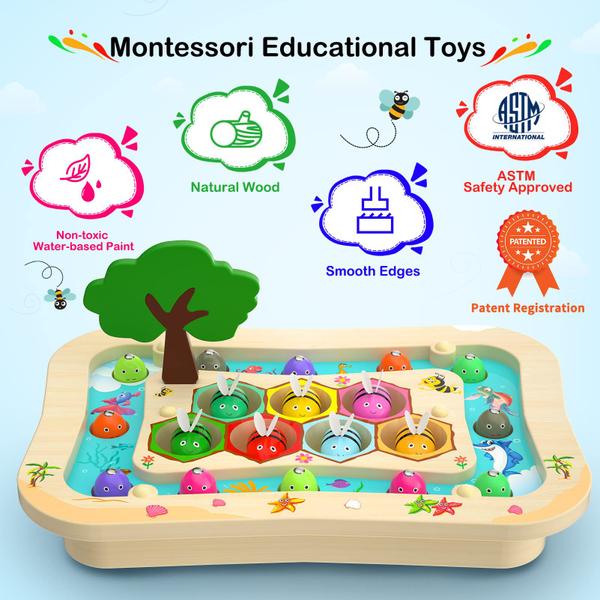 Imagem de Jogo de pesca magnética de madeira Montessori Toys SmileBank 2-4Y