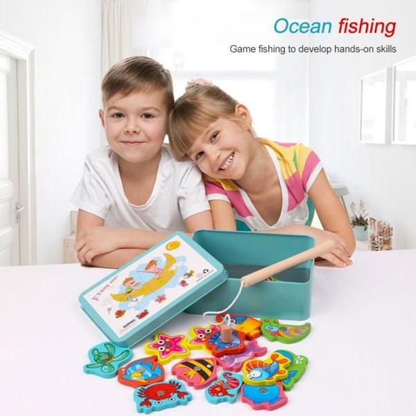 Imagem de Jogo de pesca magnético Iron Box Educational Toy Kids w/ 15 Fi