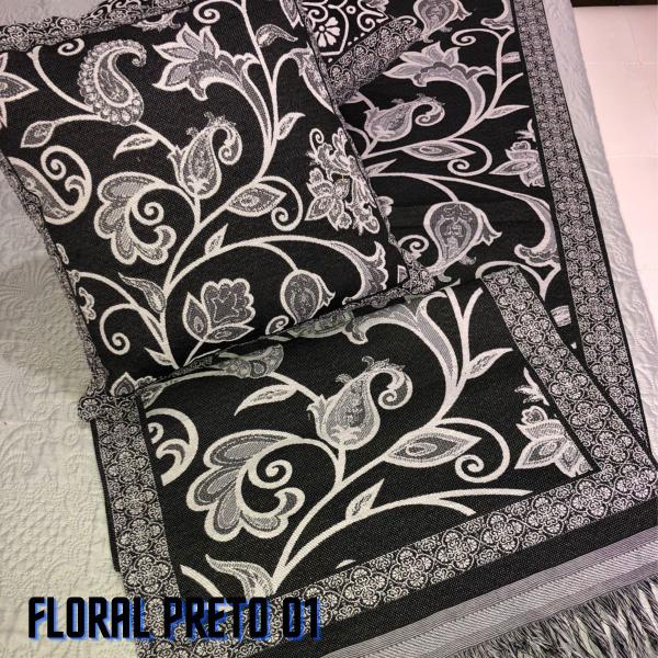 Jogo de Peseira p/ Cama ou Sofá Algodão + 2 Almofada Estampadas Linhão Decoração Sofisticada Luxo - Angel Distribuidora Imagem de Jogo de Peseira p/ Cama ou Sofá Algodão + 2 Almofada Estampadas Linhão Decoração Sofisticada Luxo