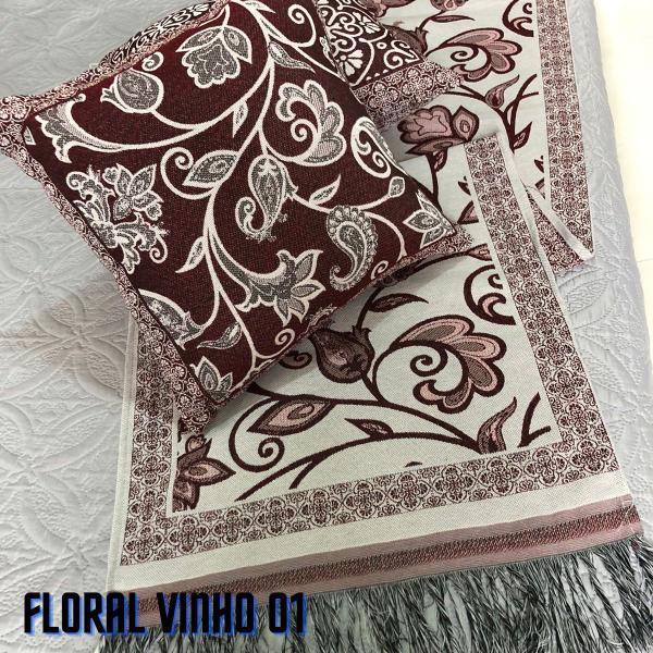 Jogo de Peseira p/ Cama ou Sofá Algodão + 2 Almofada Estampadas Linhão Decoração Sofisticada Luxo - Angel Distribuidora Imagem de Jogo de Peseira p/ Cama ou Sofá Algodão + 2 Almofada Estampadas Linhão Decoração Sofisticada Luxo