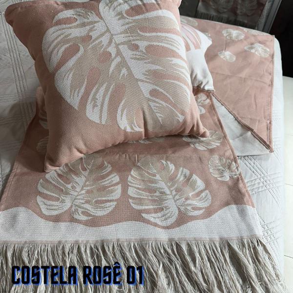 Imagem de Jogo de Peseira p/ Cama ou Sofá Algodão + 2 Almofada Estampadas Linhão Decoração Sofisticada Luxo