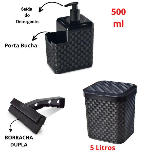 Imagem de Jogo de Pia e Cozinha Porta Detergente Rodo de Pia e Lixeira Kit 3 Peças)