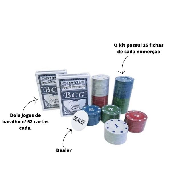 Imagem de Jogo de poker 100 fichas 1 ficha dealer 2 baralhos 1 feltro