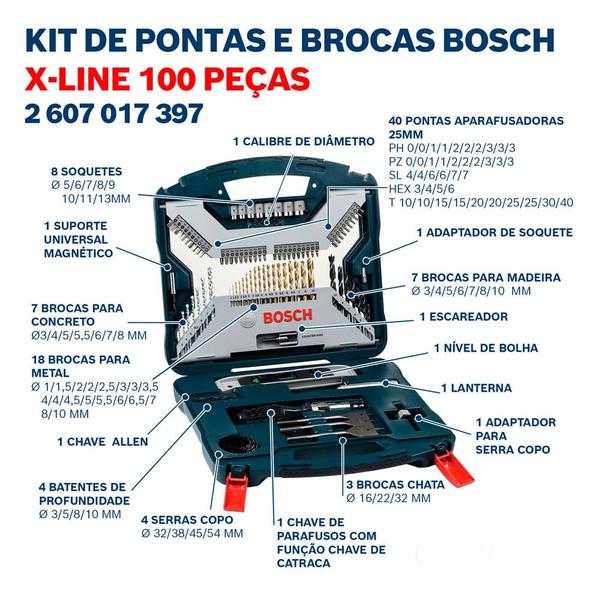 Imagem de Jogo de pontas e brocas em TITANIO X-LINE com 100Peças BOSCH