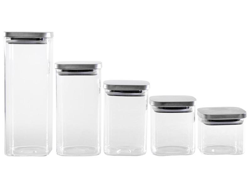 Jogo de Porta-Mantimentos de Vidro Quadrado Brinox Lock & Stock 5 Peças
