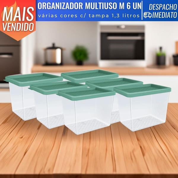 Imagem de Jogo De Potes 6 Peças 1,3 Litros Multiuso Com Tampa Plástico Cozinha Porta Mantimentos