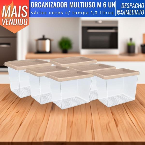 Imagem de Jogo De Potes 6 Peças 1,3 Litros Multiuso Com Tampa Plástico Cozinha Porta Mantimentos