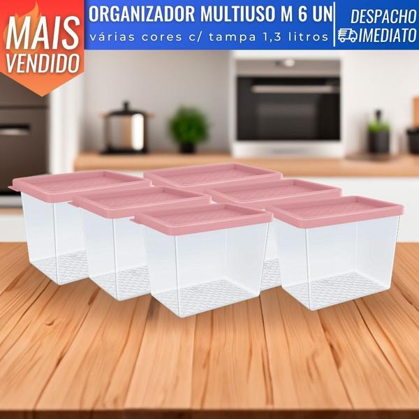 Imagem de Jogo De Potes 6 Peças 1,3 Litros Multiuso Com Tampa Plástico Cozinha Porta Mantimentos