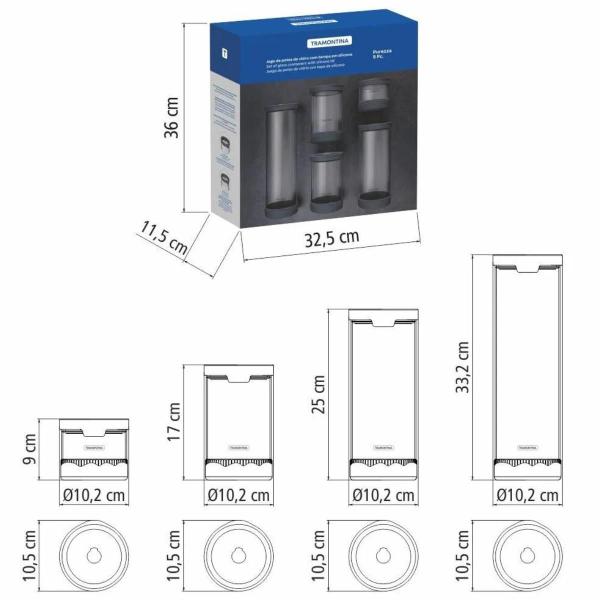 Imagem de Jogo De Potes De Vidro Com Tampa Herméticos 5 Peças Tramontina