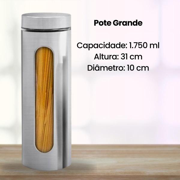 Imagem de Jogo de Potes Kit Com 3 Tampa Rosca Para Mantimentos Arroz Feijão Farinha Bolacha Biscoito Vidro E Aço Inox Resistente