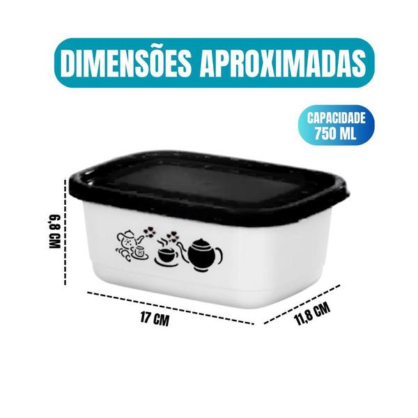 Imagem de Jogo De Potes Porta Mantimentos Marmitas Plásticas Para Microondas e Freezer Kit Com 6 Peças 750 ML