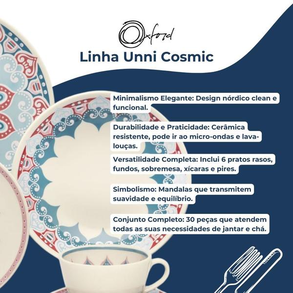 Imagem de Jogo De Pratos Aparelho De Jantar Porcelana 30 Peças Oxford Unni Cosmic Kit Completo