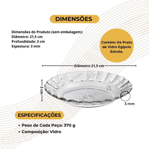 Imagem de Jogo De Pratos Fundos Egípcio 4 Peças Estrela Transparente Resistente Almoço Jantar