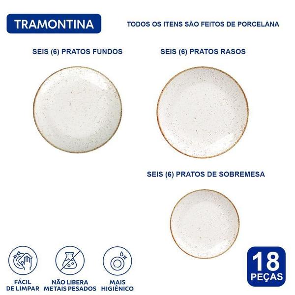 Imagem de Jogo De Pratos Tramontina Rústico Marrom Porcelana 18 Peças