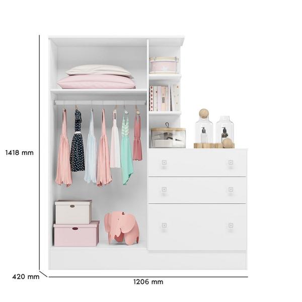 Imagem de Jogo De Quarto Completo Infantil Bebê Guarda Roupa Com Cômoda 2 Portas 3 Gavetas Berço 4 Rodízios C/ Colchão 4070 / 3540 Doce Sonho