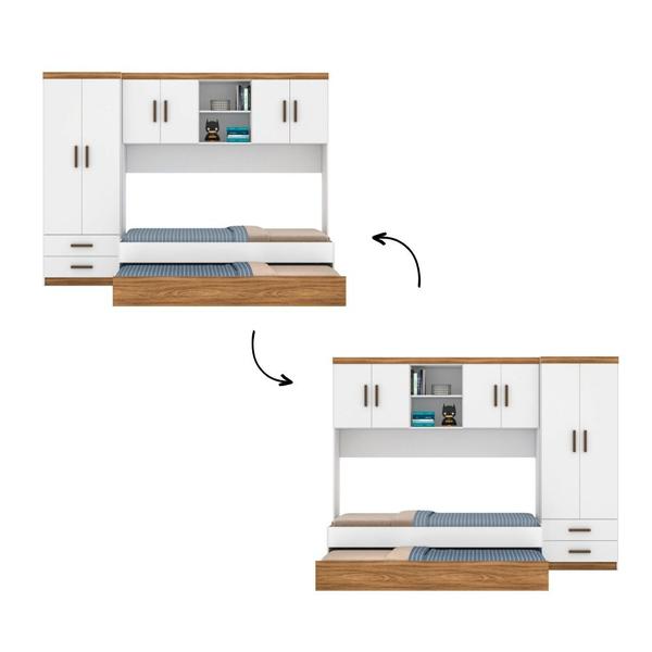 Imagem de Jogo De Quarto Completo Modulado Solteiro Juvenil Lara 3 Pçs Branco ou Nature/Branco Flex