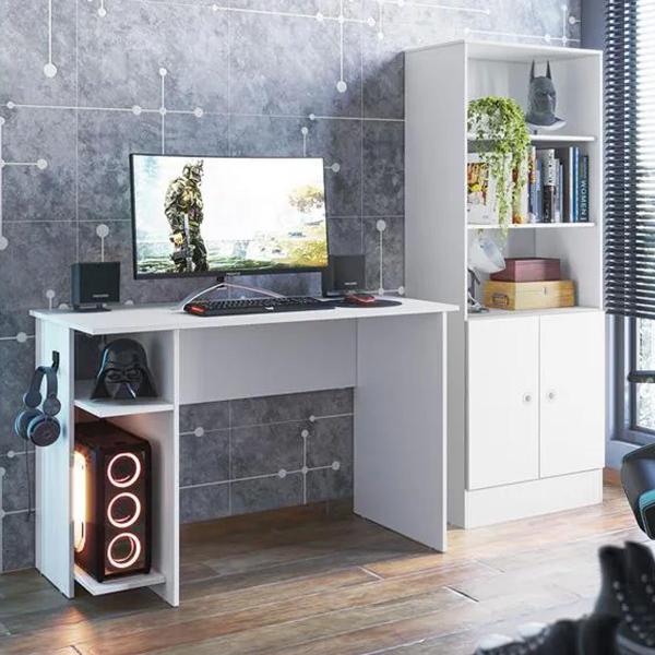 Jogo de Quarto Gamer com Mesa para Computador e Estante Livreiro - QMovi Imagem de Jogo de Quarto Gamer com Mesa para Computador e Estante Livreiro