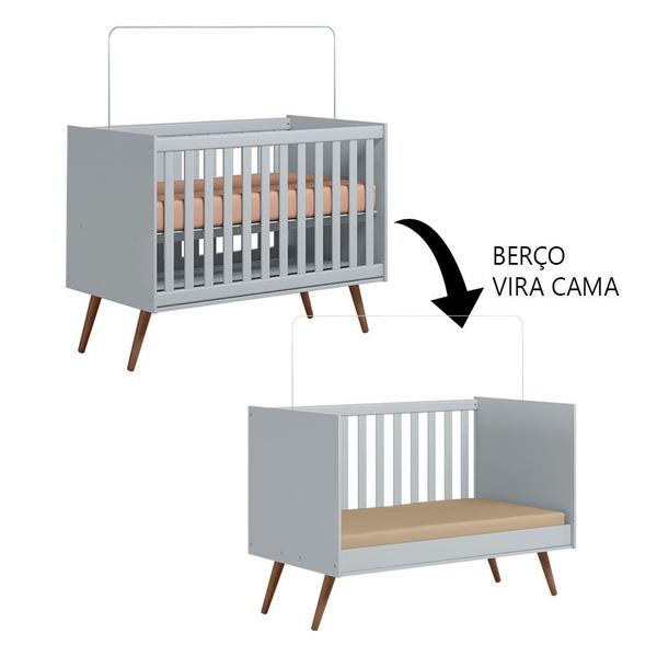 Imagem de Jogo de Quarto Infantil Alice MDF Infantil Roupeiro + Berço + Cômoda Cinza - Bela Móveis