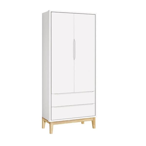 Imagem de Jogo de Quarto Infantil Classic Guarda Roupa 2 Portas e Cômoda 6 Gavetas Branco Fosco com Pés Madeira Natural- Reller Móveis