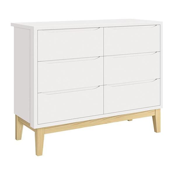 Imagem de Jogo de Quarto Infantil Classic Guarda Roupa 3 Portas e Cômoda 6 Gavetas Branco Fosco com Pés Madeir