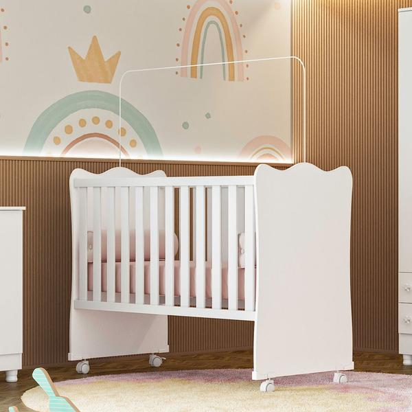 Imagem de Jogo de Quarto Infantil de Bebê Completo Helena Roupeiro + Cômoda + Berço Doce Sonho C/ Colchão - Phoenix Baby