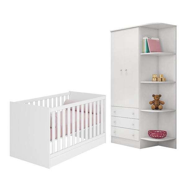 Imagem de Jogo de Quarto Infantil Doce Sonho com Guarda Roupa 2 Portas e Berço Mini Cama Branco - Qmovi