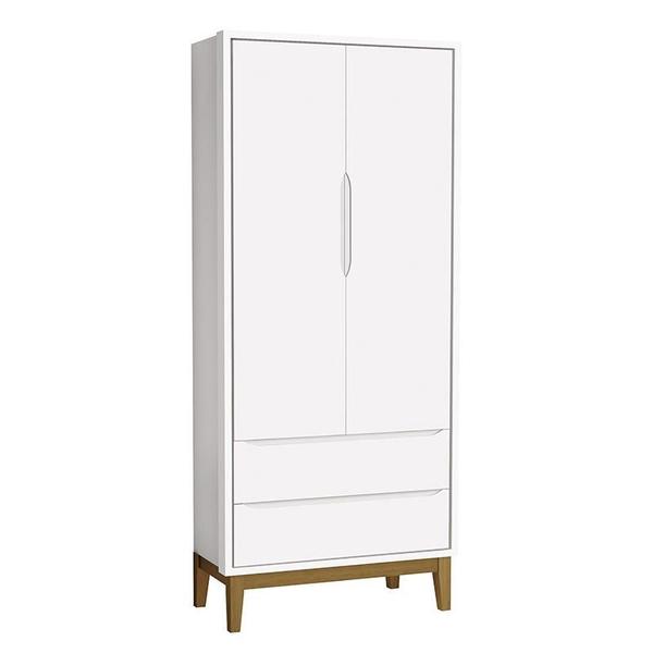 Imagem de Jogo de Quarto Infantil Guarda Roupa 2 Portas e Cômoda 3 Gavetas Classic Branco Fosco com Pés Amadeirado - Reller Móveis