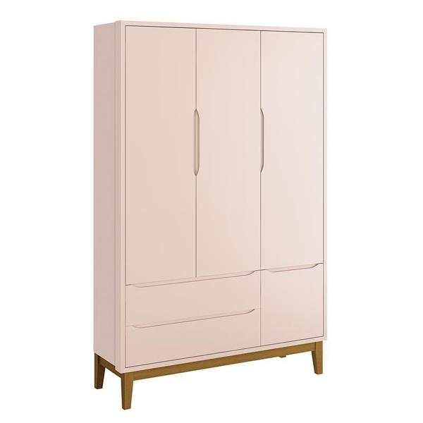 Imagem de Jogo de Quarto Infantil Guarda Roupa 3 Portas e Cômoda 1 Porta Classic Rosa Fosco com Pés Amadeirado - Reller Móveis