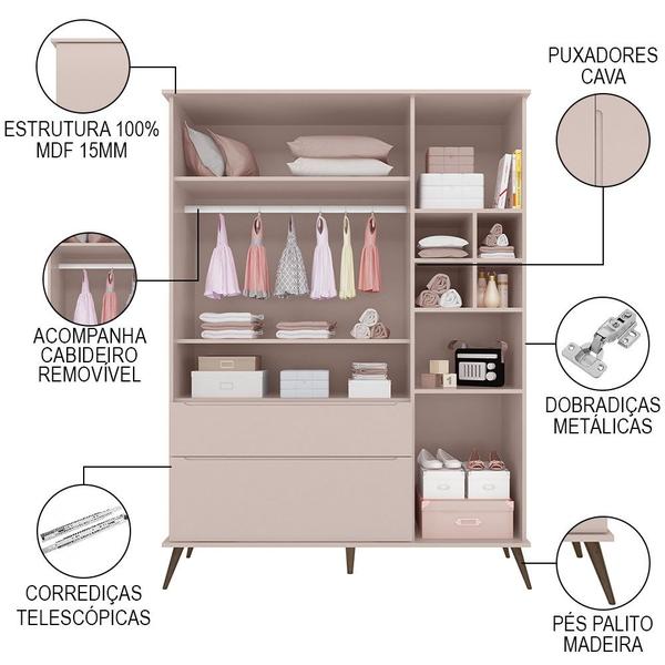 Imagem de Jogo De Quarto Infantil Guarda Roupa e Cômoda 100% MDF Melinda Rosê - Phoenix