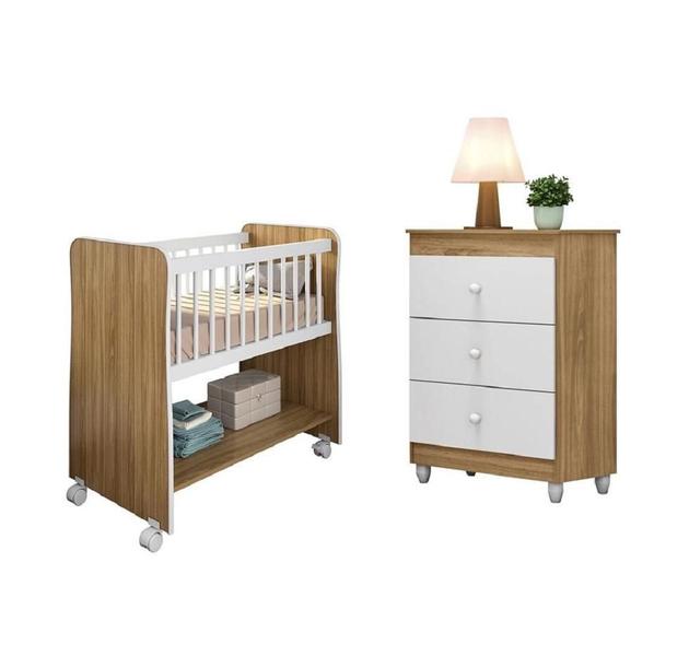 Imagem de Jogo de Quarto infantil Mini Berço Moisés Rubi Cômoda Ternura Nature Branco - Peternella 