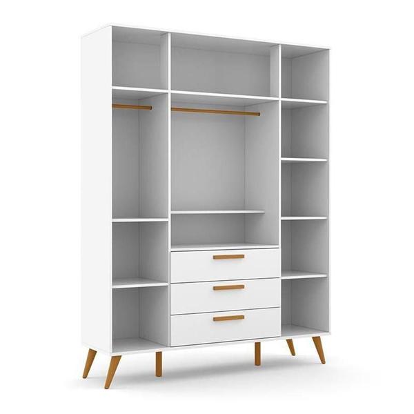 Imagem de Jogo de Quarto Infantil Retrô Guarda Roupa 4 Portas e Cômoda com Porta Branco Soft/Eco Wood - Matic Móveis