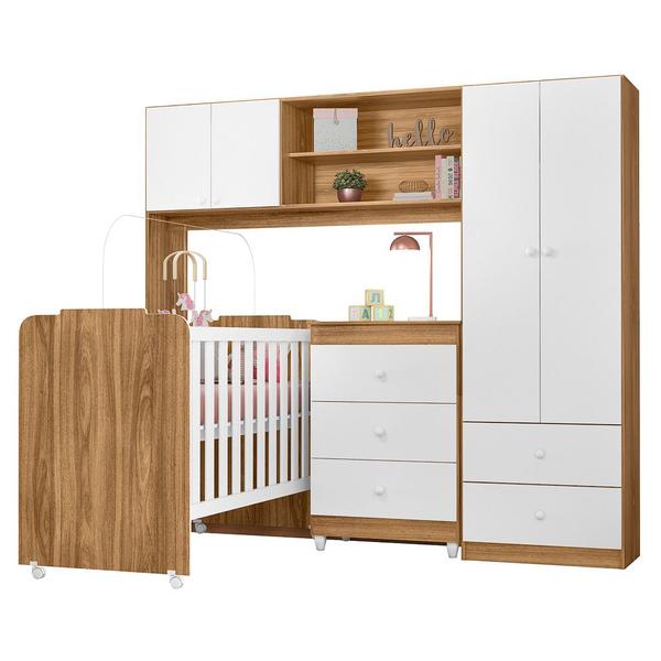 Imagem de Jogo de Quarto Infantil Sophia com Conjugado e Cômoda Ternura e Berço Amore Nature/Branco - Peternella Móveis