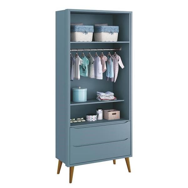Jogo de Quarto Infantil Theo Retrô Guarda Roupa 2 Portas e Berço Azul com Pés Amadeirado - Reller Móveis Imagem de Jogo de Quarto Infantil Theo Retrô Guarda Roupa 2 Portas e Berço Azul com Pés Amadeirado - Reller Móveis