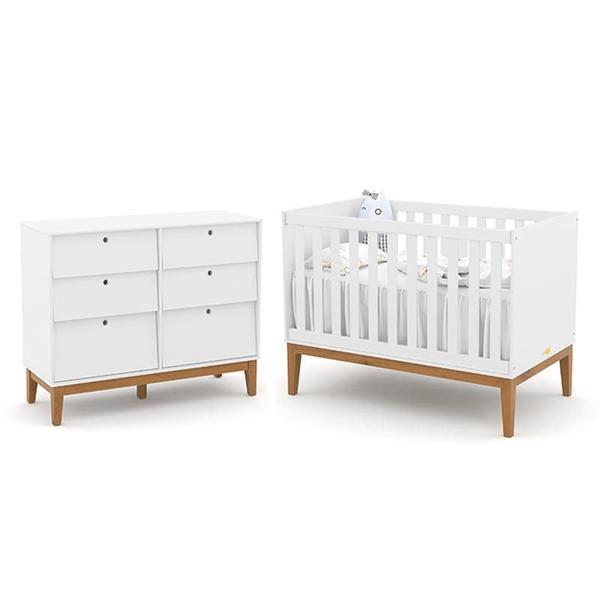 Imagem de Jogo de Quarto Infantil Unique com Cômoda 6 Gavetas e Berço Branco Soft/Eco Wood - Matic Móveis