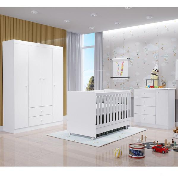 Imagem de Jogo De Quarto Para Bebê Com Guarda Roupa 4 Portas + Cômoda + Berço - Phoenix Baby