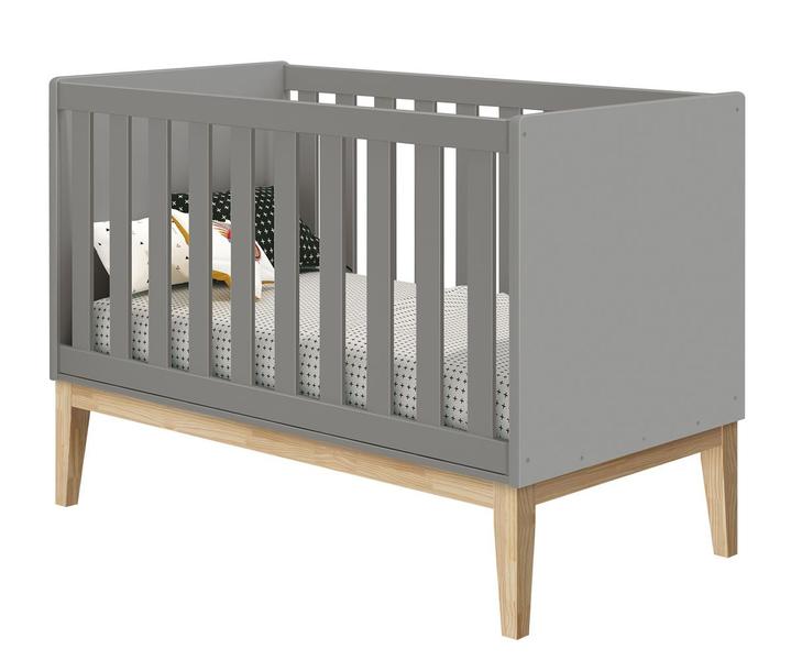 Imagem de Jogo de Quarto para Bebê Completo 2 Portas Classic New Cinza Fosco com Natural - MoveisAqui