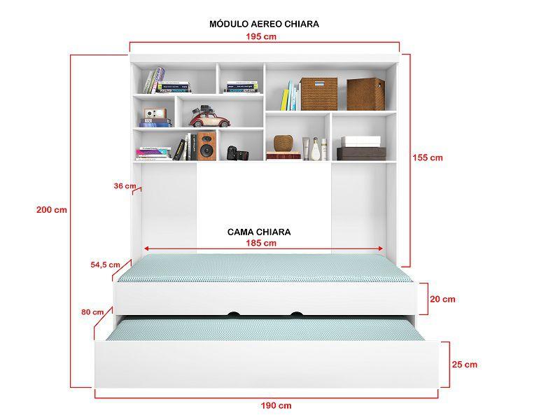 Imagem de Jogo de Quarto Solteiro Chiara 4 Peças - Roupeiro 2 portas, Módulo Aéreo e Cama com Auxiliar - Phoenix Baby Branco