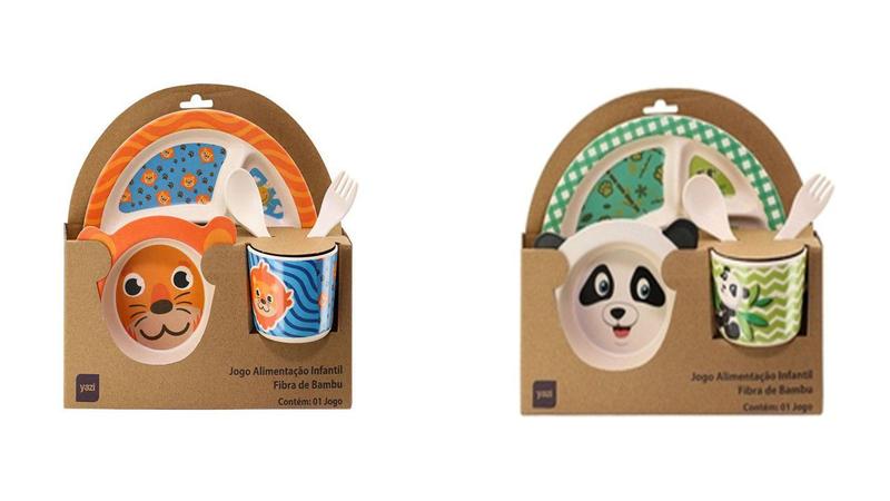 Jogo de Refeição Infantil Leão e Panda - Yangzi Imagem de Jogo de Refeição Infantil Leão e Panda - Yangzi