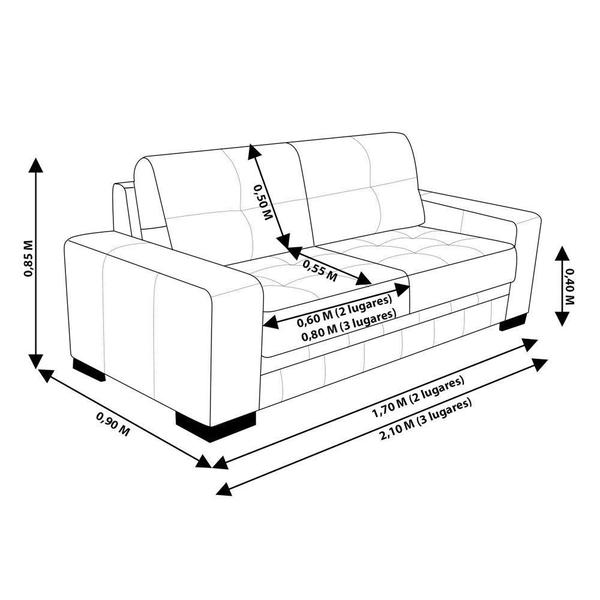 Imagem de Jogo de Sofá 2 e 3 Lugares Sala de Estar Milano Couro Preto - Gran Belo