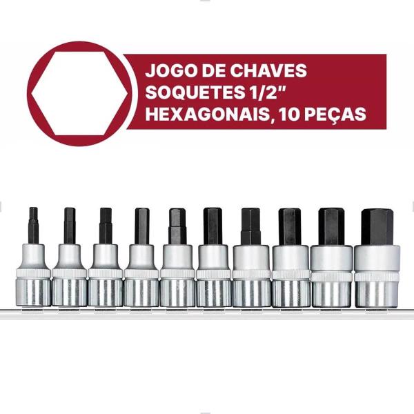 Imagem de Jogo De Soquete Allen 5 A 17 Mm Com Encaixe 1/2" 10 Peças R62558010 Gedore