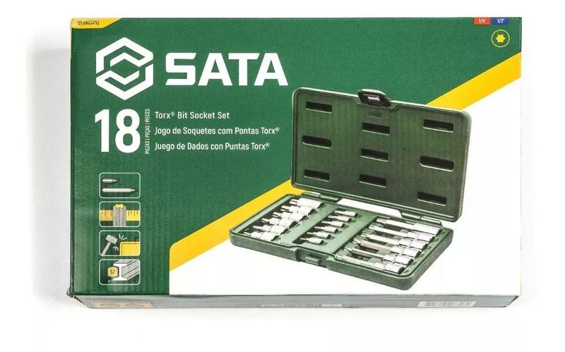 Imagem de Jogo de soquete bits torx 1/4 - 1/2 pol. com 18 pecas st09052sj sata 