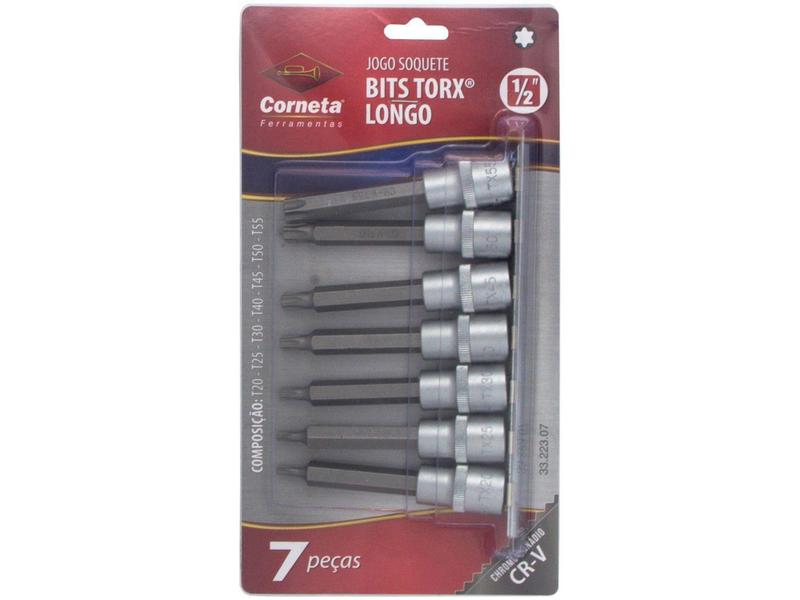 Imagem de Jogo de Soquetes Bits Torx Longo 1/2” - Corneta 3322307 7 Peças