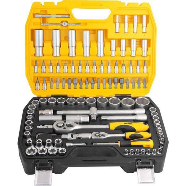 Imagem de Jogo de soquetes e ponteiras com encaixe de 1/4" e de 1/2", com catraca, 108 peças, VONDER