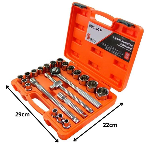 Imagem de Jogo De Soquetes Estriados Encaixe De 1/2" Com 22Pçs - D26-22AM - 60230