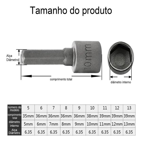 Imagem de Jogo De Soquetes Kit 9 Peças Aço 1/4" 5mm à 13mm Parafusadeira Acessórios para Kit de Ferramentas