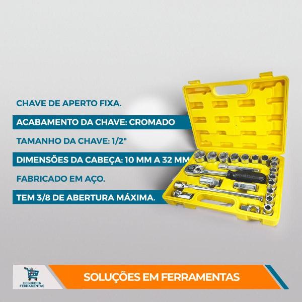 Imagem de Jogo de Soquetes Sextavados Titanium Com Chave de Catraca 1/2 Pol. 22 Peças Mecânica Automotiva