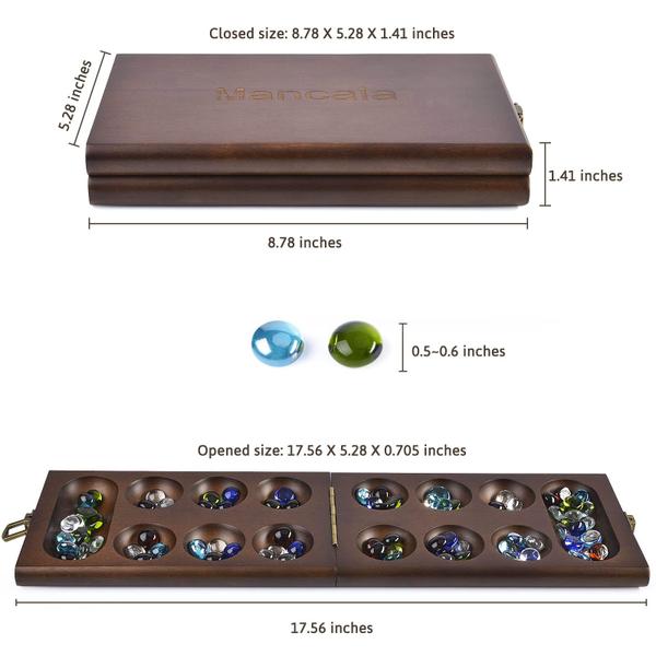 Jogo de tabuleiro AMEROUS Wooden Mancala com 72+8 pedras de vidro Imagem de Jogo de tabuleiro AMEROUS Wooden Mancala com 72+8 pedras de vidro