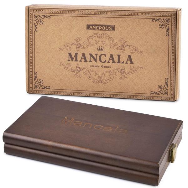 Jogo de tabuleiro AMEROUS Wooden Mancala com 72+8 pedras de vidro Imagem de Jogo de tabuleiro AMEROUS Wooden Mancala com 72+8 pedras de vidro