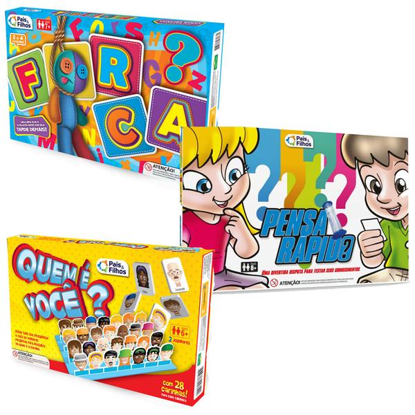 Jogo de Tabuleiro Forca + Quem é Você Cara a Cara + Pensa Rapido - Pais e Filhos Imagem de Jogo de Tabuleiro Forca + Quem é Você Cara a Cara + Pensa Rapido - Pais e Filhos