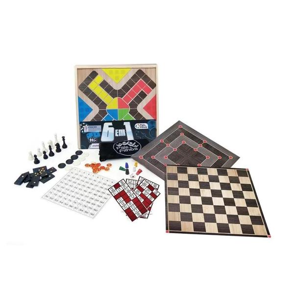 Jogo de Tabuleiro Madeira Jogos Clássicos 6 em 1 Pais e filhos Imagem de Jogo de Tabuleiro Madeira Jogos Clássicos 6 em 1 Pais e filhos